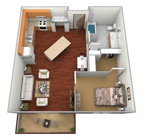 a floor plan of a one bedroom apartment with a bathroom and kitchen  at Northridge Apartments, Minnesota, 55063